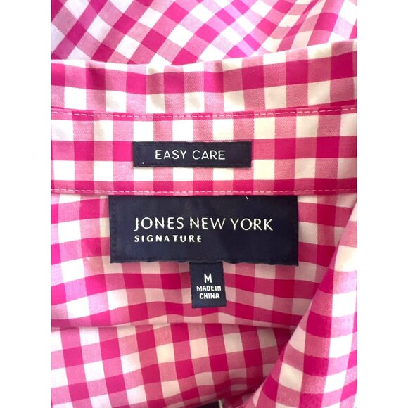 Jones New York Signature Pink Gingham Easy Care Cotton Shirt M Button-up Long Sl - Picture 4 of 5